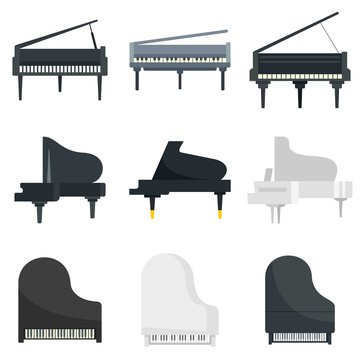 Grand piano icons set. Flat set of grand piano vector icons for web design