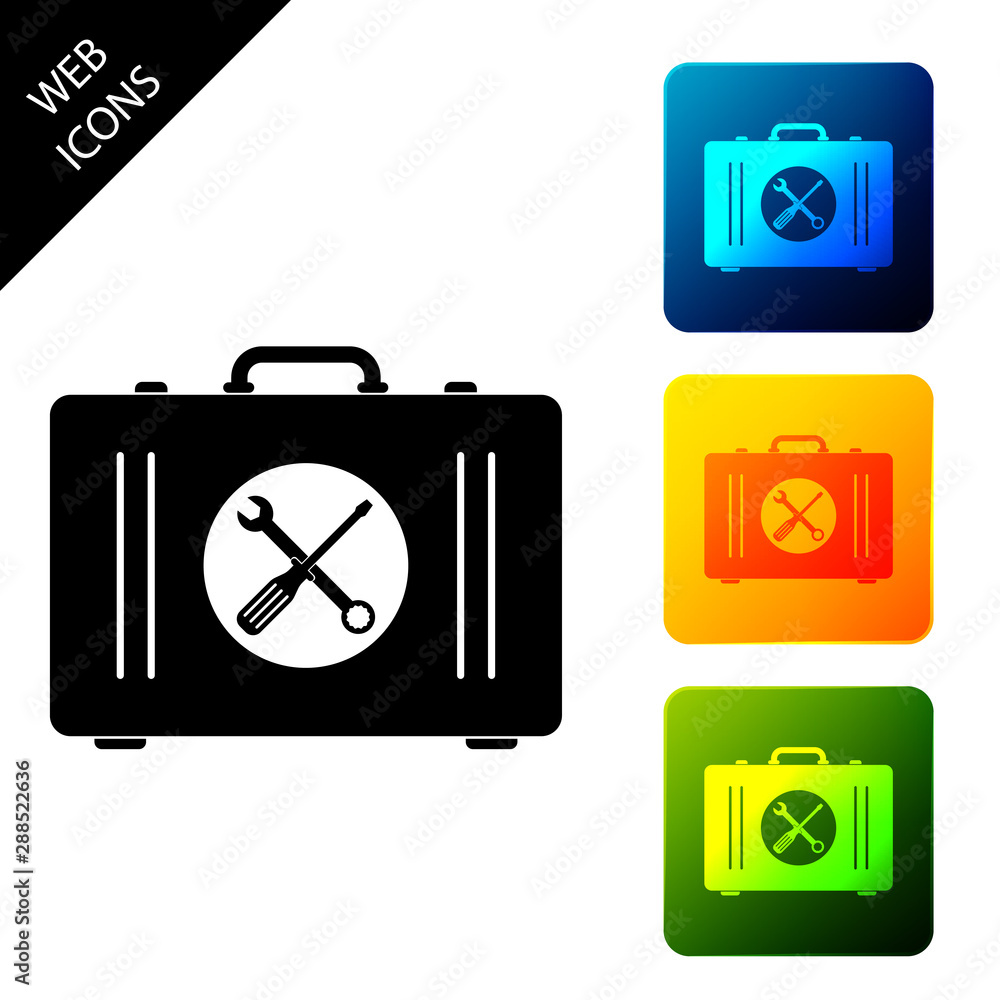 Poster toolbox icon isolated. tool box sign. set icons colorful square buttons. vector illustration