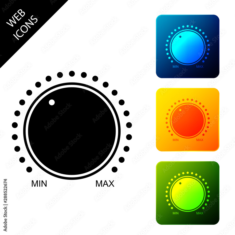 Poster dial knob level technology settings icon isolated. volume button, sound control, music knob with num