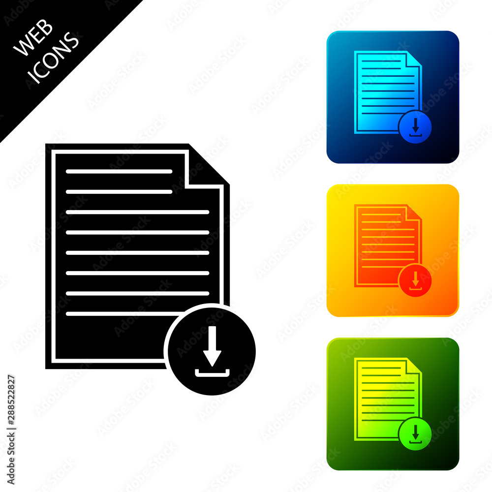 Poster document with download sign icon isolated. file document symbol. set icons colorful square buttons. 