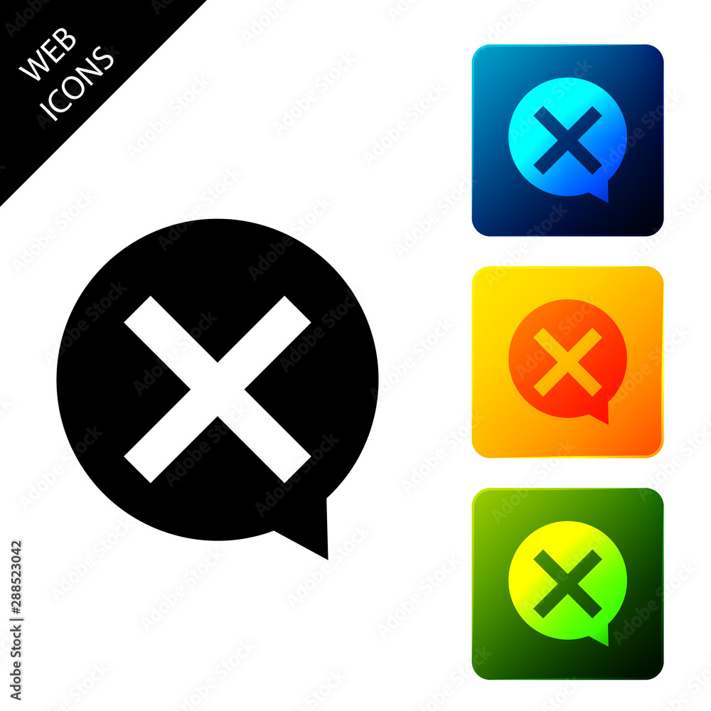 Poster x mark, cross in circle icon isolated. check cross mark icon. set icons colorful square buttons. vec