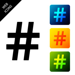 Hashtag icon isolated. Social media symbol. Modern UI website navigation. Set icons colorful square buttons. Vector Illustration