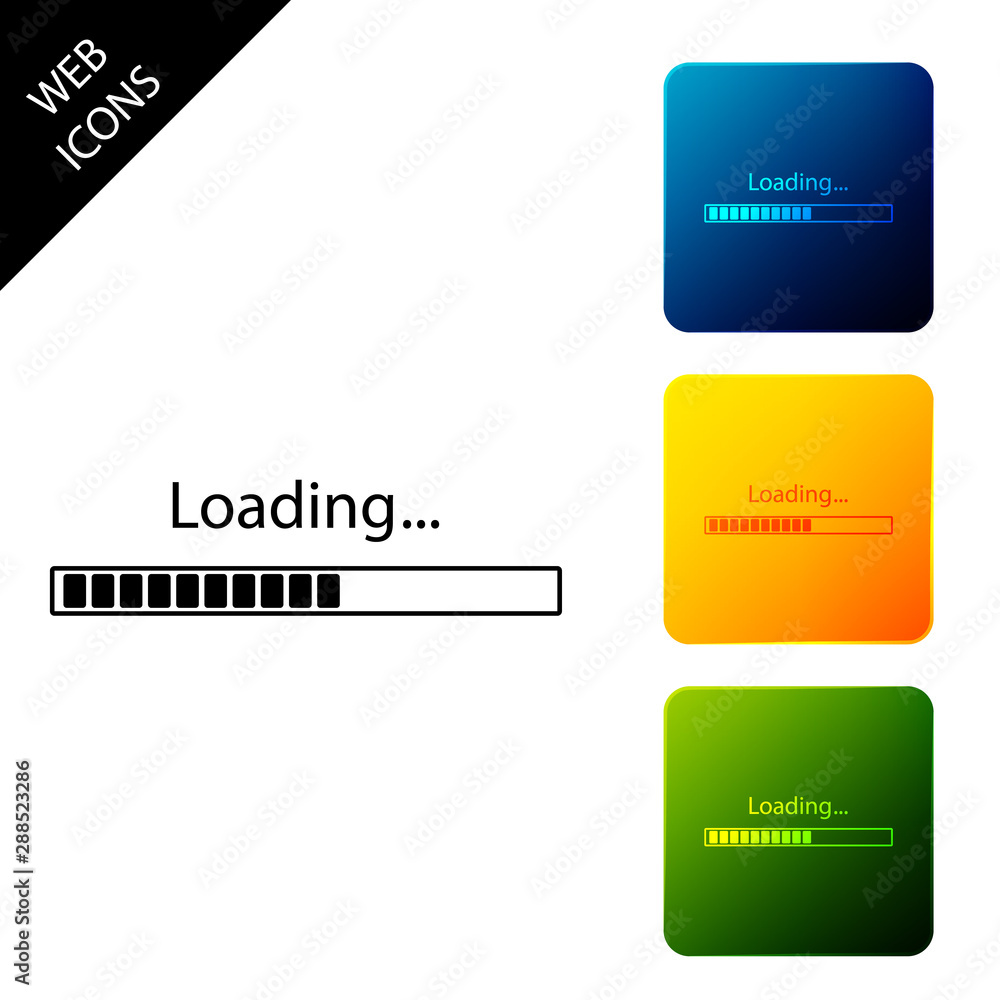 Poster loading icon isolated. progress bar icon. set icons colorful square buttons. vector illustration
