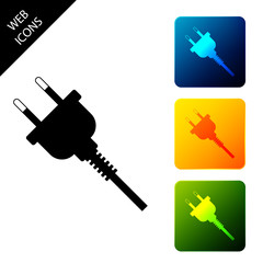 Electric plug icon isolated. Concept of connection and disconnection of the electricity. Set icons colorful square buttons. Vector Illustration