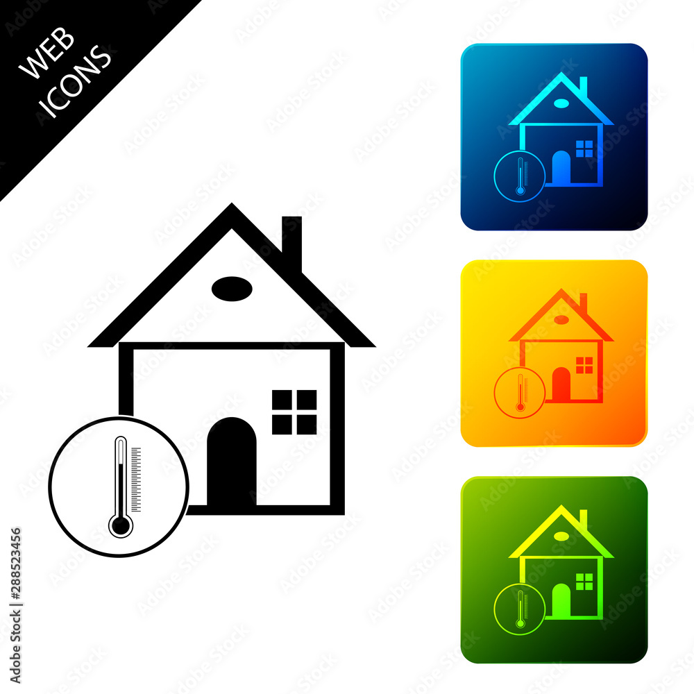 Poster house temperature icon isolated. thermometer icon. set icons colorful square buttons. vector illustr