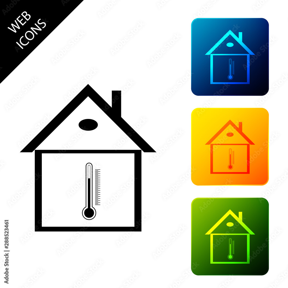Poster house temperature icon isolated. thermometer icon. set icons colorful square buttons. vector illustr