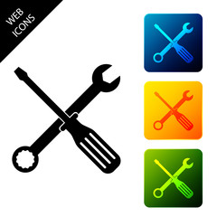 Spanner and screwdriver tools icon isolated. Service tool symbol. Set icons colorful square buttons. Vector Illustration