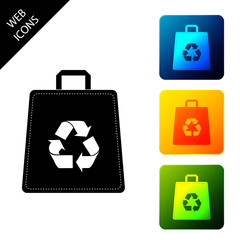 Obraz premium Paper shopping bag with recycle icon isolated. Bag with recycling symbol. Set icons colorful square buttons. Vector Illustration