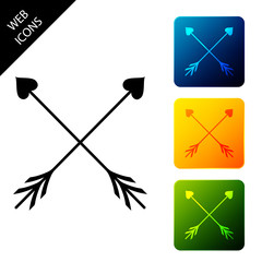 Crossed Cupid arrow heart, Valentines Day cards element icon isolated. Set icons colorful square buttons. Vector Illustration