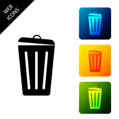 Trash can icon isolated. Garbage bin sign. Recycle basket icon. Office trash icon. Set icons colorful square buttons. Vector Illustration