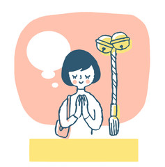 お参りする女性　ピンク