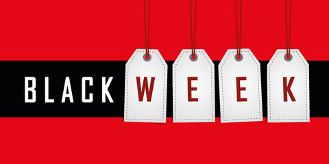 black week promotion hanging label on red background vector illustration EPS10 - obrazy, fototapety, plakaty
