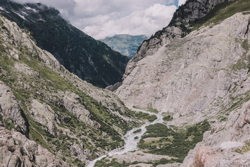 View closeup river scenes in mountains, national park Switzerland, Europe