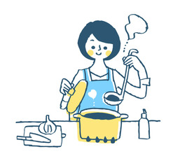 調理をする主婦　ブルー © hisa-nishiya