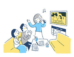 カラオケを楽しむ男女　ブルー