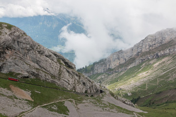 Panorama view of mountains scene from top Pilatus Kulm in Lucerne