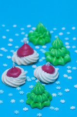 green firs and white meringue