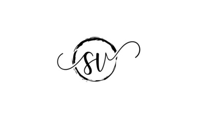 SV Initial handwriting logo vector, SV Initial handwriting logo design with a circle. Zen Circle Brush, handwritten logo for fashion, team, wedding, luxury logo. SV initial  logo