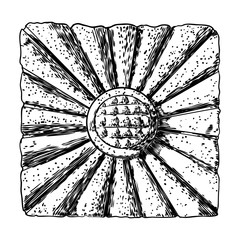 Drawing of rhombus or square shape baroque design marble stone elements. Vintage patch for scarf, print, fabric and dress. Vector.