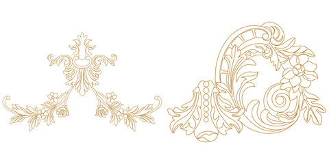 Set of golden vintage baroque ornament, corner. Retro pattern antique style acanthus. 
