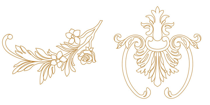 Set of golden vintage baroque ornament, corner. Retro pattern antique style acanthus. 