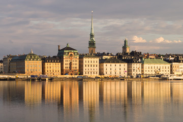 Fototapeta na wymiar Stockholm cityscape. capital of Sweden. water reflection of the city