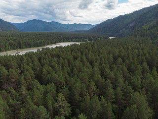 Aerial view of Katun river in Altai mountains