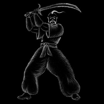 The Vector logo Ukrainian warrior  Kozak for tattoo or T-shirt design or outwear.  Hunting style Ukrainian warrior Kozak background. This drawing would be nice to make on the black fabric or canvas.