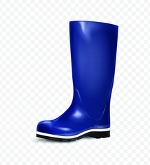 Blue rubber boot isolated on a transparent background. Rain boot, autumn shoes. Vector illustration.