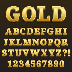 Letter Alphabet With Numbers Gold Glossy Style Design