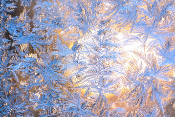 beautiful winter pattern on the glass at dawn