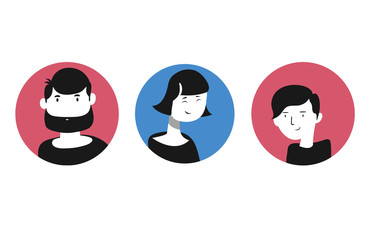 People Avatar Set Vector. Man  Woman. People User Person. Trendy Image. Comic Face Art. Cheerful Worker Avatar. Round Portrait. Cute Employer. Flat Cartoon Character Illustration