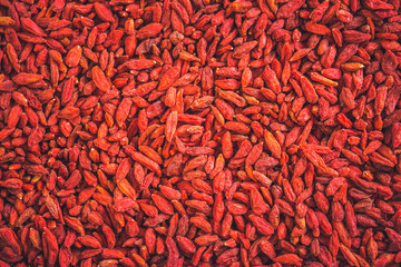 goji berries on the table closeup. top wiew