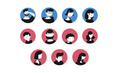 People Avatar Set Vector. Man  Woman. People User Person. Trendy Image. Comic Face Art. Cheerful Worker Avatar. Round Portrait. Cute Employer. Flat Cartoon Character Illustration