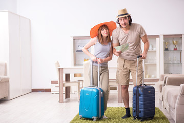 Young couple planning a trip to mountains