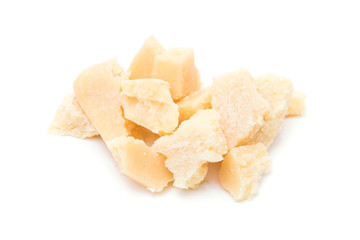 Parmesan cheese pieces isolated