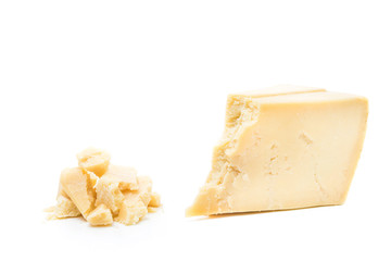 Parmesan cheese pieces isolated