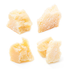 Parmesan cheese pieces isolated