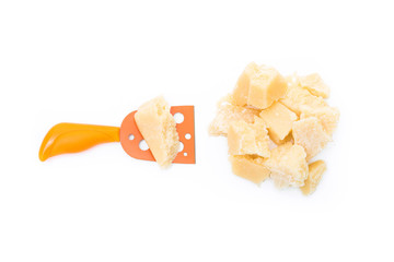parmesan cheese and knife isolated