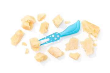parmesan cheese and knife isolated