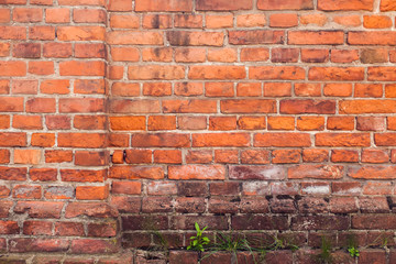Red bricks wall background. Old building surface