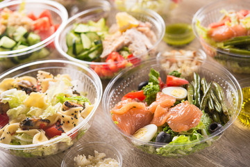 salmon, egg, tomato, asparagus salad