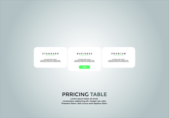 Pricing table design. vector. order, box, button, list for web. price. mobile.