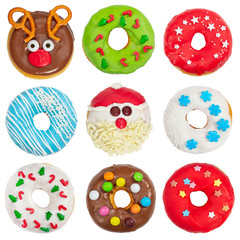 Set of Christmas donuts isolated on white background