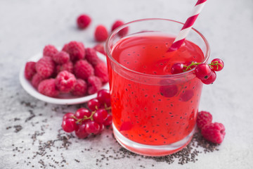 drink with red currant and raspberrry and chia seeds