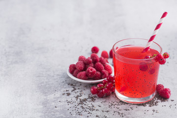 drink with red currant and raspberrry and chia seeds