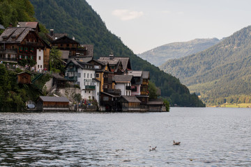 Fototapeta premium Amazing view of Hallstatt village in Alps at dusk, Austria