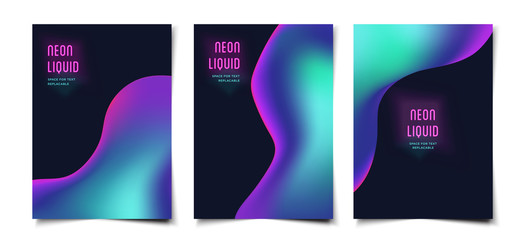 Set of glowing neon liquid abstract cover, poster, wallpaper design template