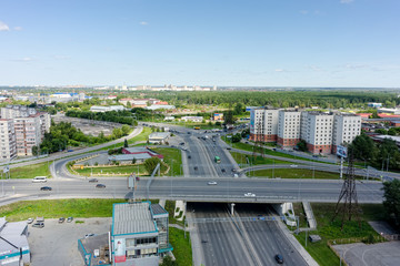 Aerial view on Respubliki street bridge. Tyumen