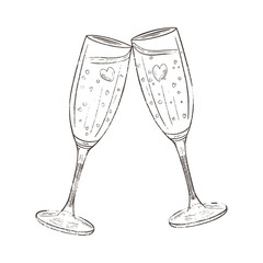 Champagne Glasses Cheers Heart Bubbles Wedding Engagement